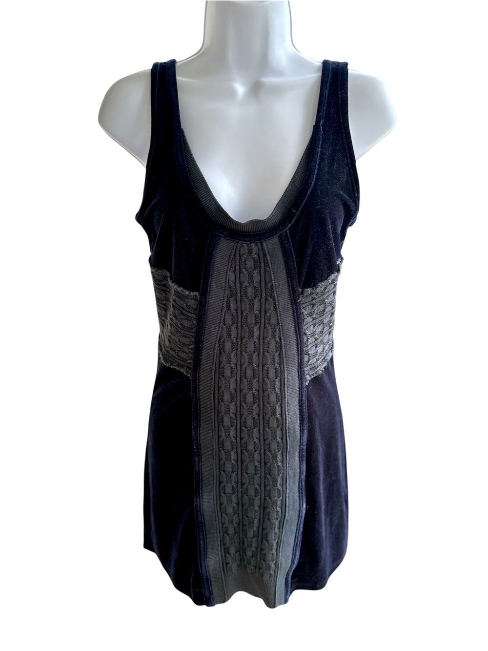 Free People Navy Knit Tank with Center Cable Panel